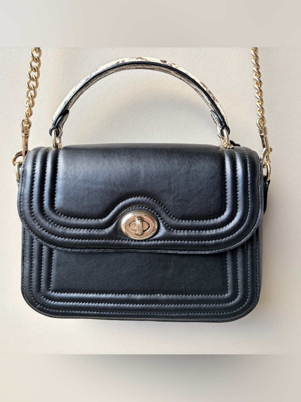 Coach Black Leather Snake Skin Straps with Gold Hardware